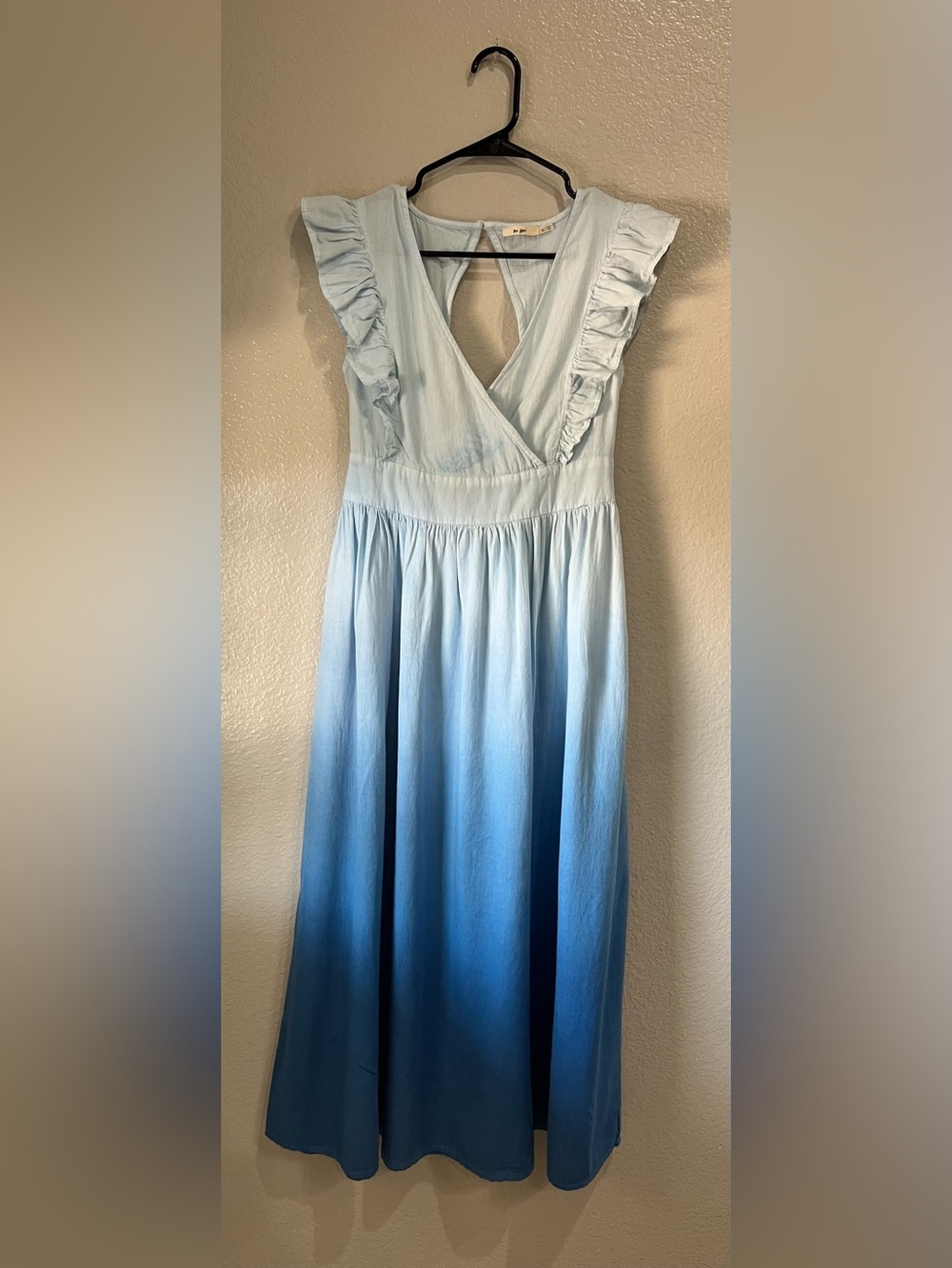 mi ami Ruffle Light Blue Tie Dye Midi Dress Sz M Boho Cottage core Summer